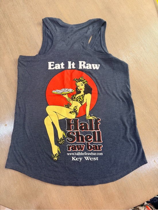 District Tops - District Charcoal Graphic Tank with Red and Yellow Pin-Up Print